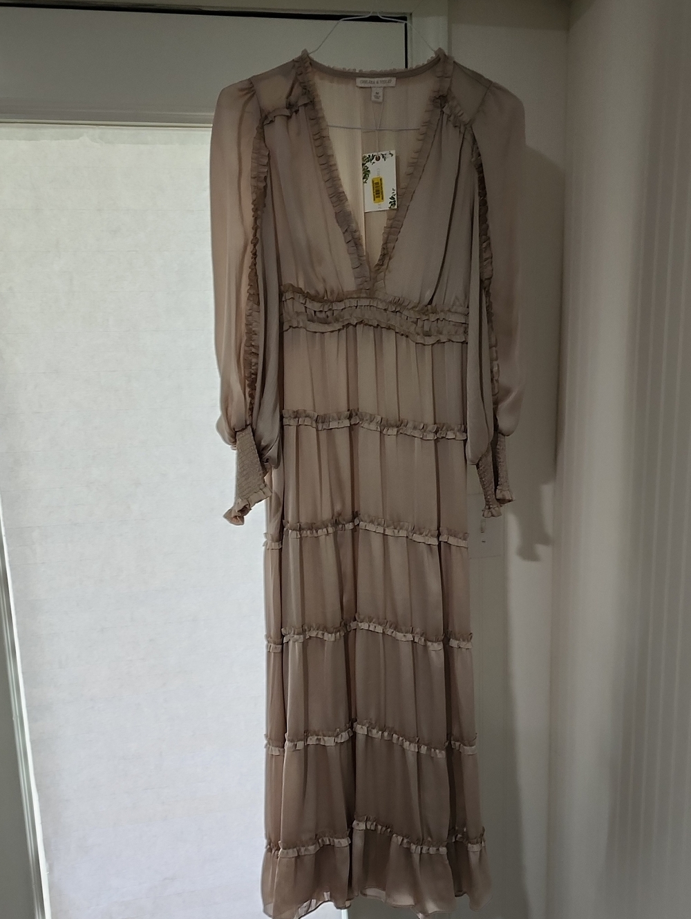 Chelsea & Violet Taupe Ruffle-Tier Maxi Dress